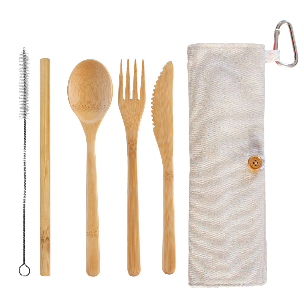 Take along Bamboo Utensil with Case WHITE