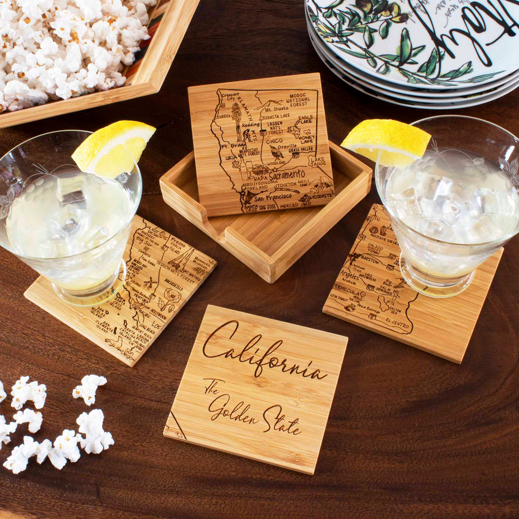 4-Piece California Puzzle Coaster Set with Case