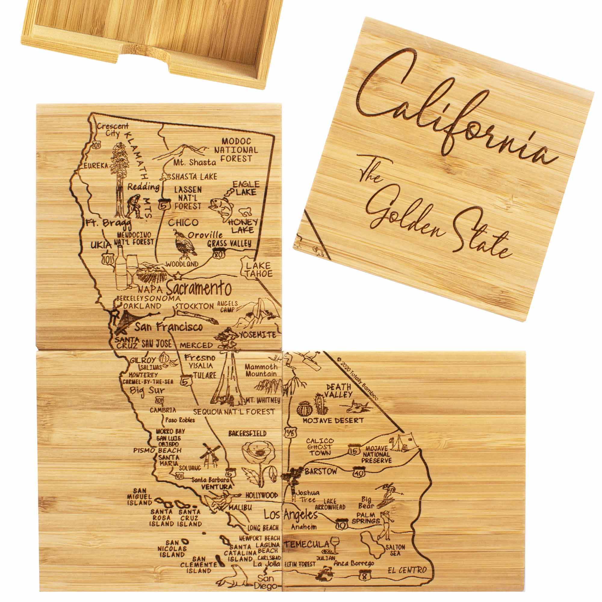 4-Piece California Puzzle Coaster Set with Case