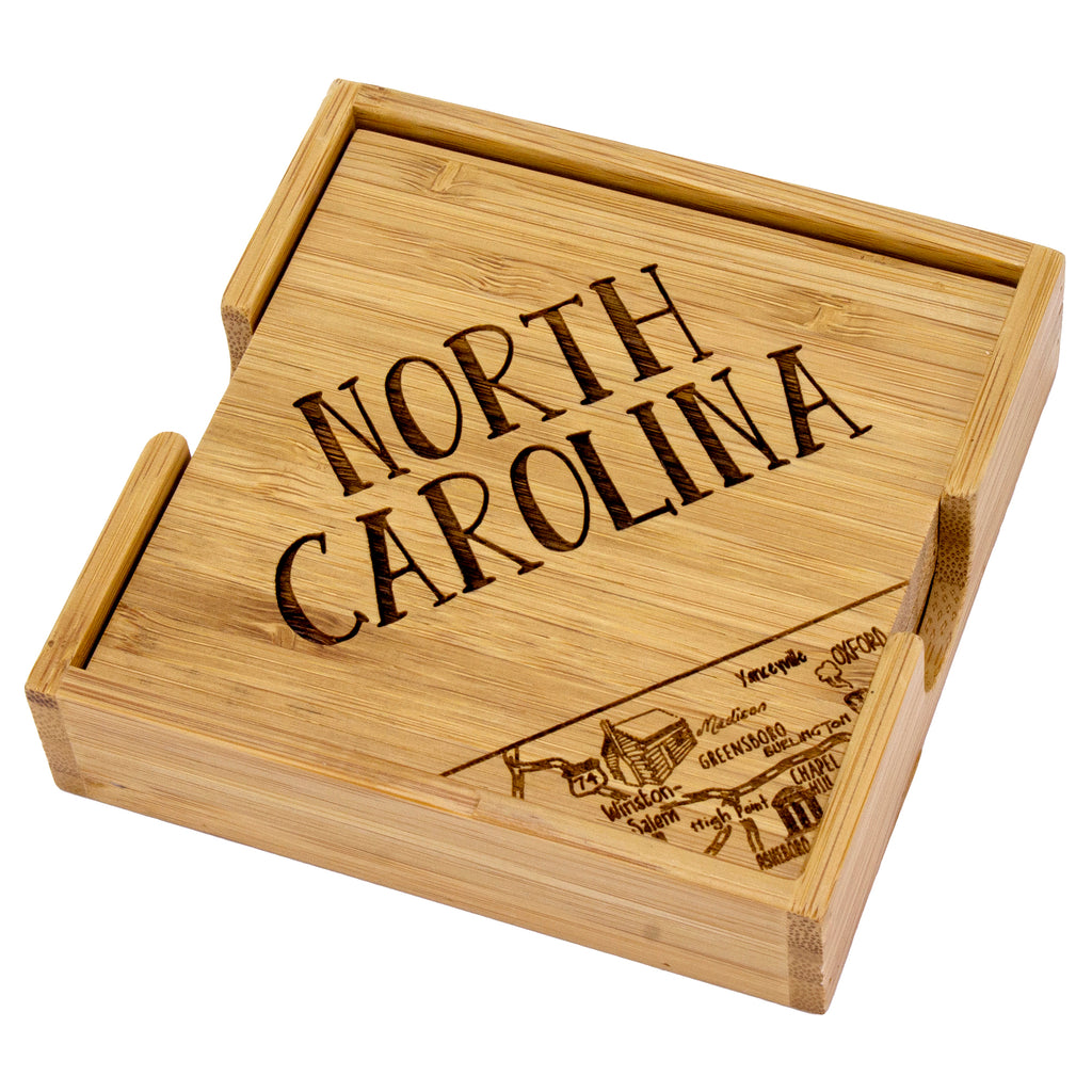 4-Piece North Carolina Puzzle Coaster Set with Case