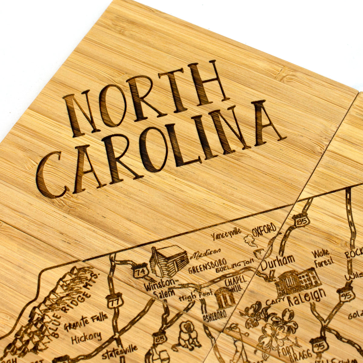 4-Piece North Carolina Puzzle Coaster Set with Case