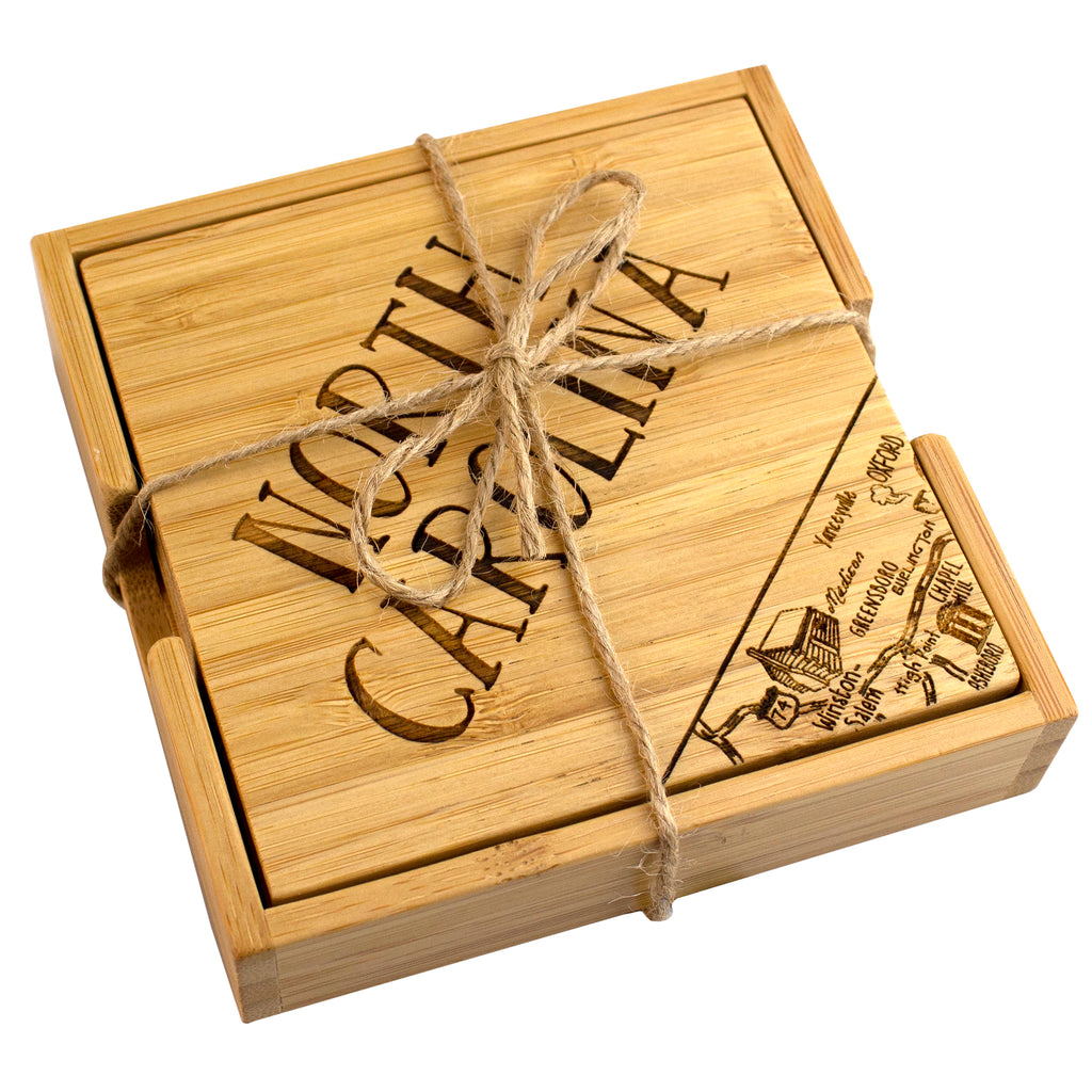 4-Piece North Carolina Puzzle Coaster Set with Case