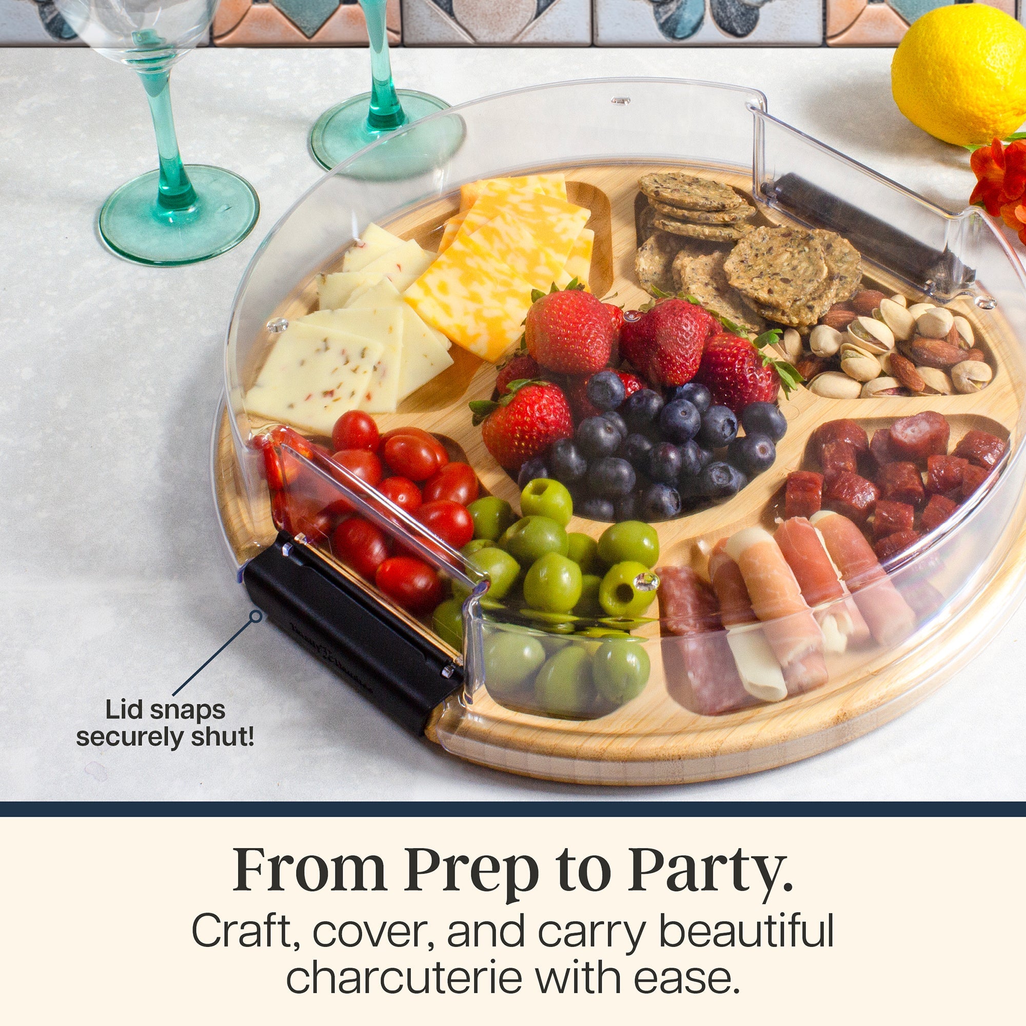 Flip, Serve & Store™ Round Charcuterie Board with Locking Lid