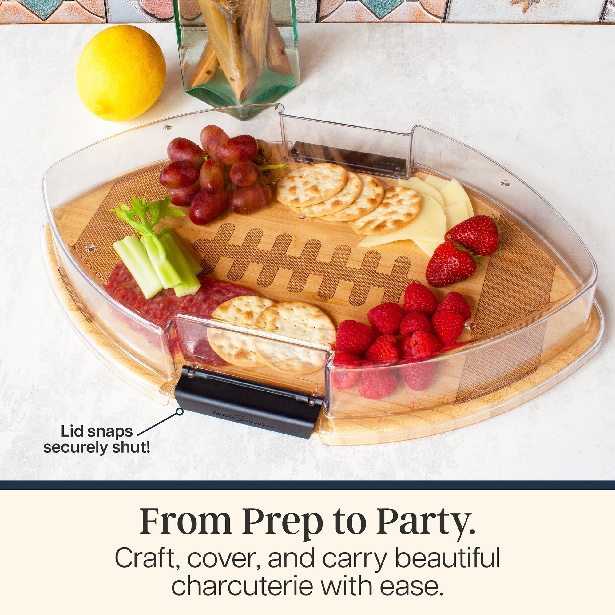 Flip, Serve & Store™ Football Charcuterie Board with Locking Lid
