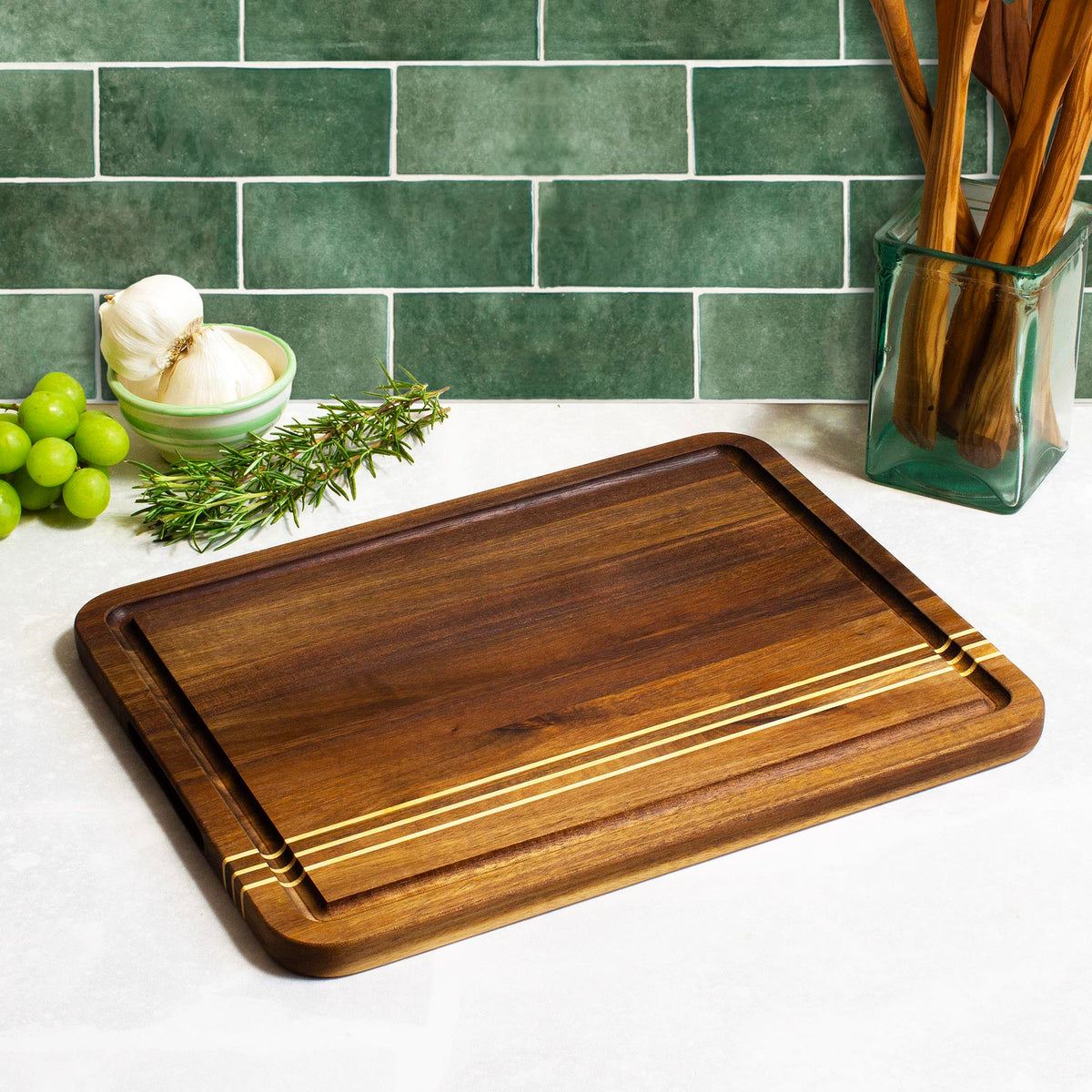 Rock & Branch® Acacia Wood Pinstripe Cutting Board, 14" x 11"