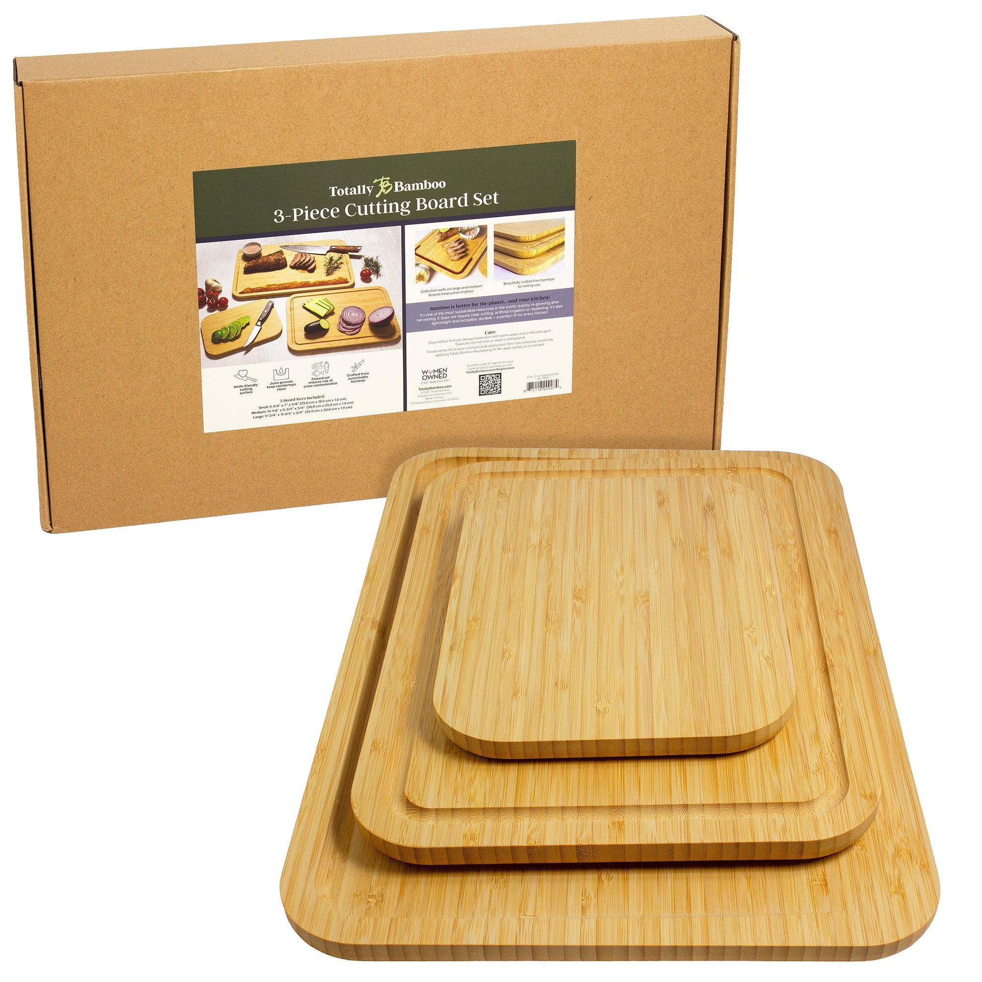 3-Piece Cutting Board Set with Juice Grooves
