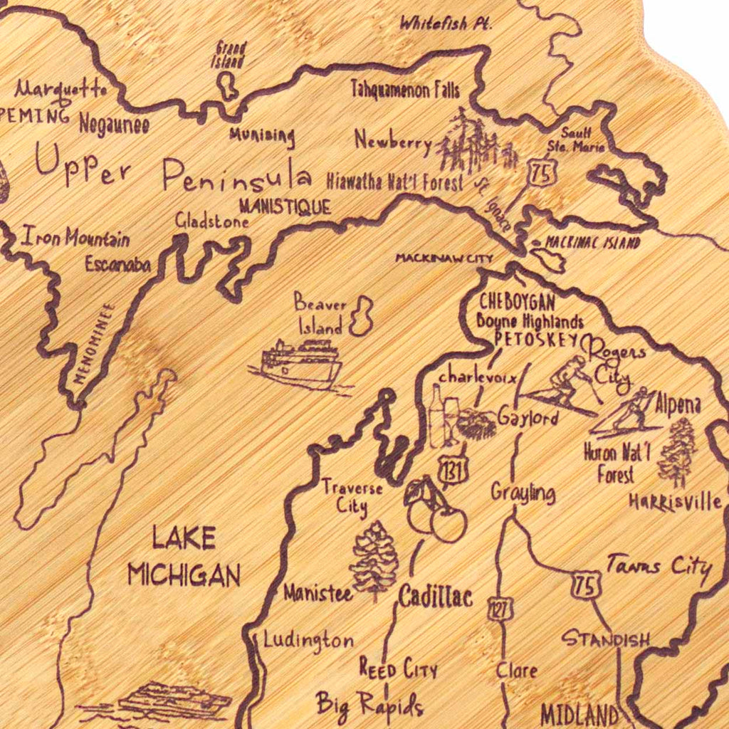 Destination Michigan Cutting Board, 16-3/4" x 16-1/2"