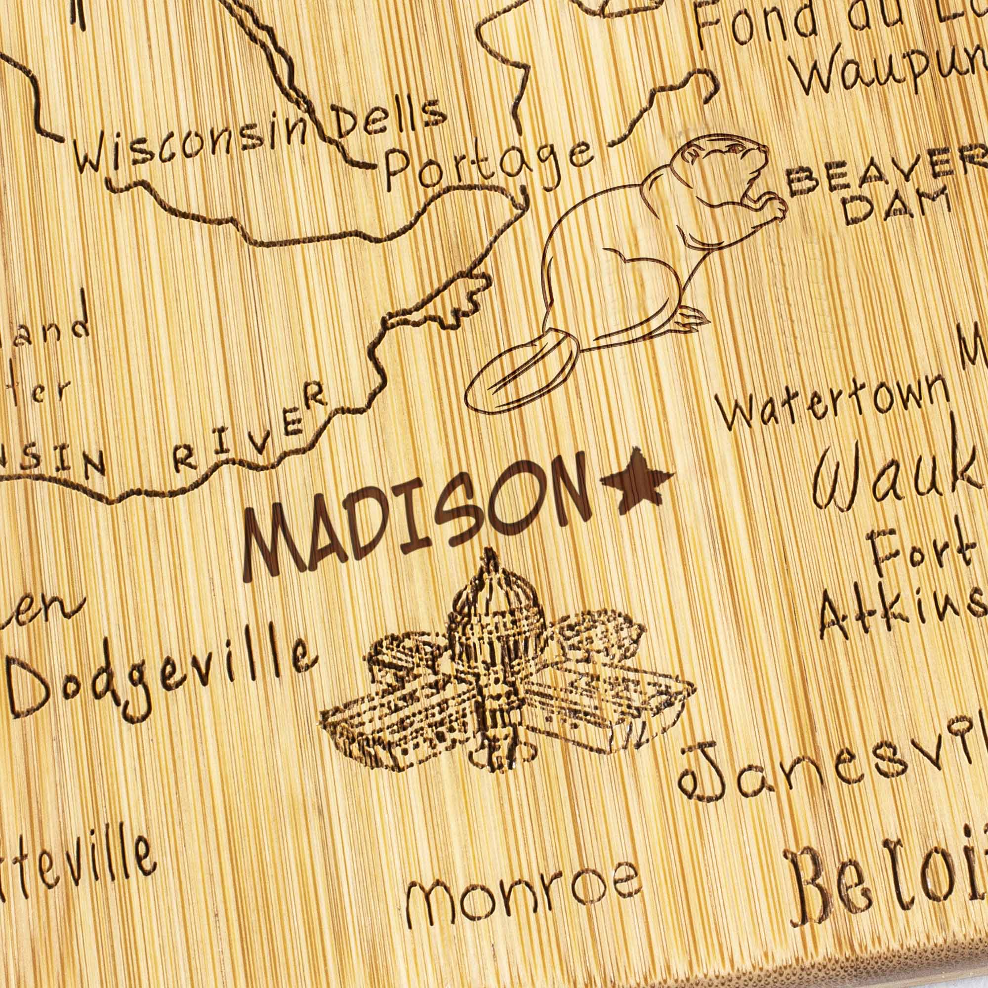 Destination Wisconsin Cutting Board, 12" x 13"