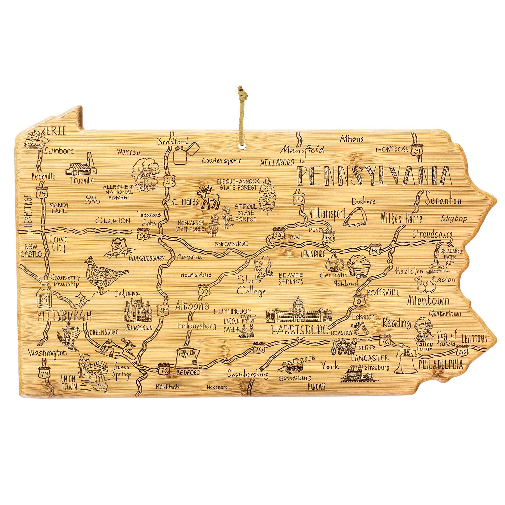 Destination Pennsylvania Cutting Board, 16" x 9-3/4"