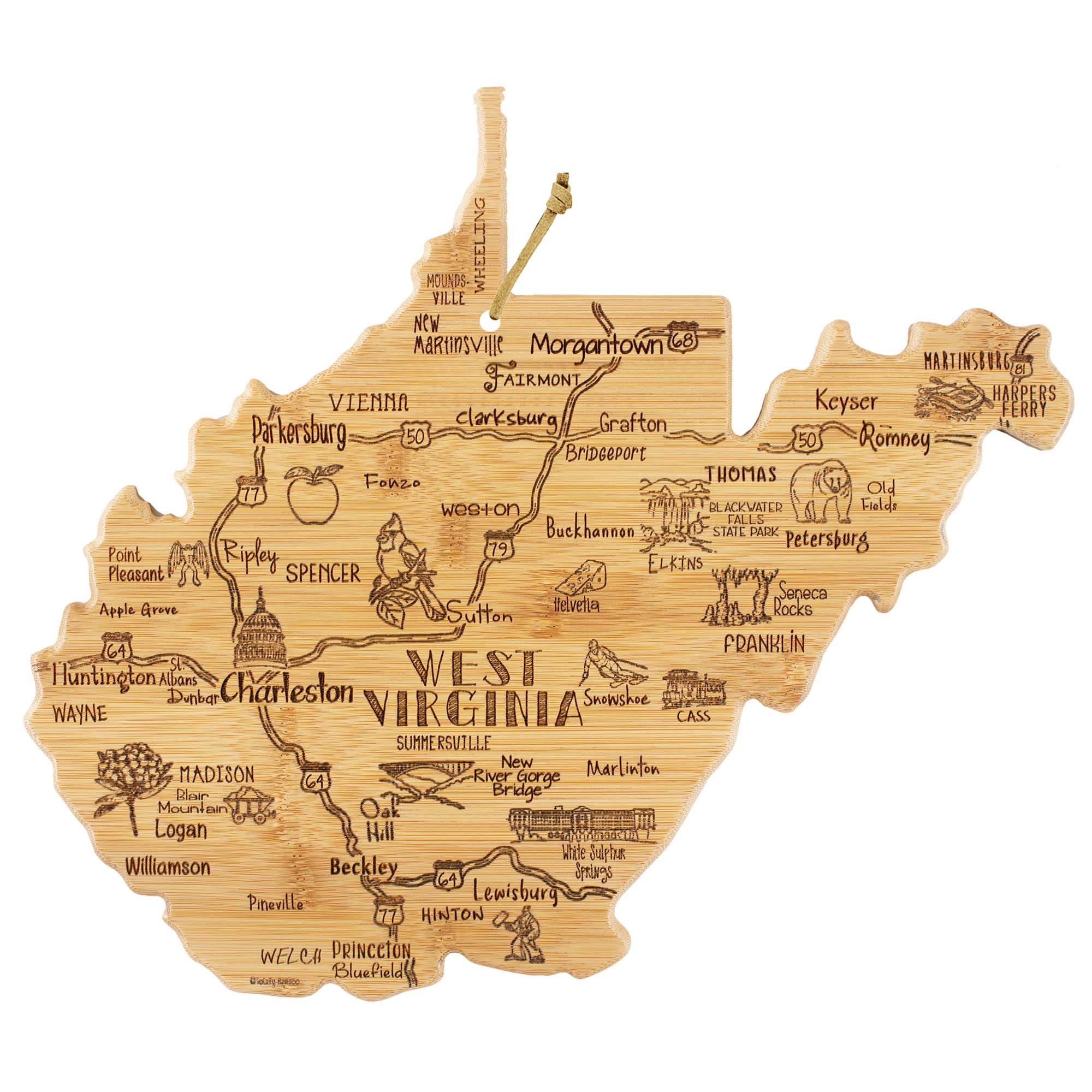 Destination West Virginia Cutting Board, 13-1/2" x 11-3/4"
