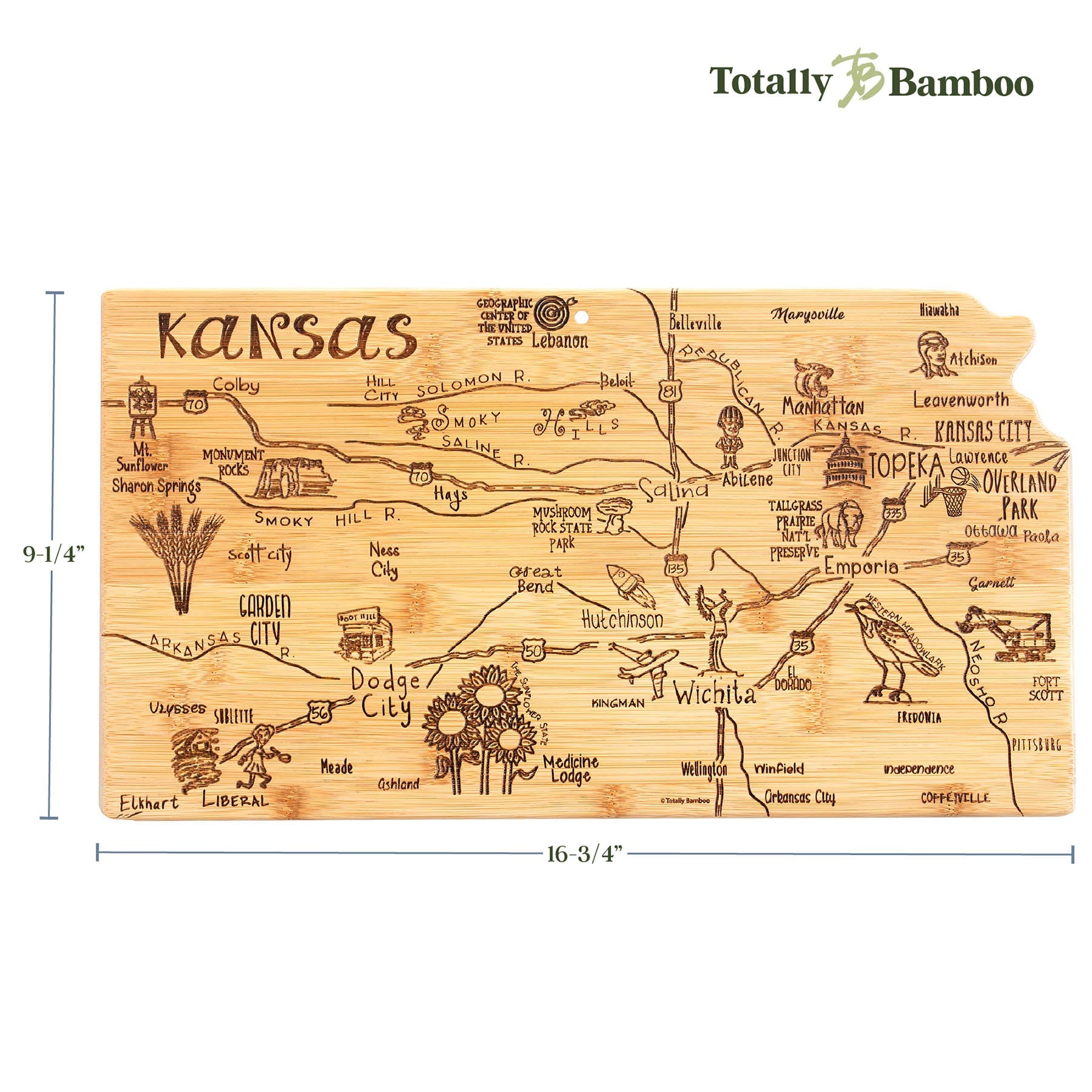 Destination Kansas Cutting Board, 16-3/4" x 9-1/4"