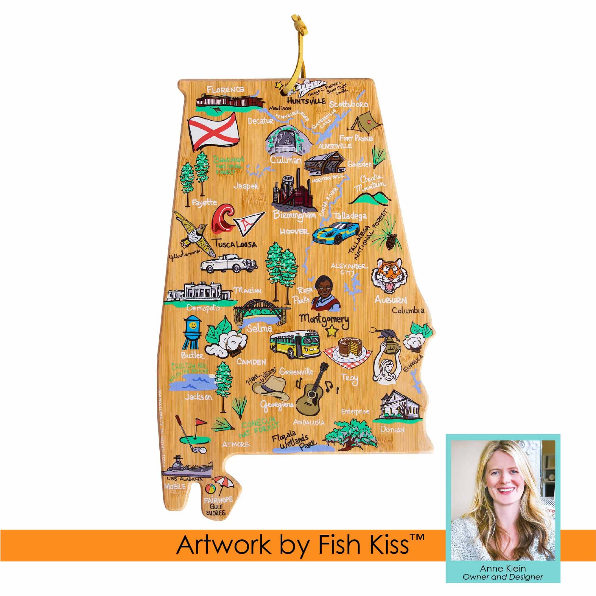 Alabama Cutting Board with Artwork by Fish Kiss™