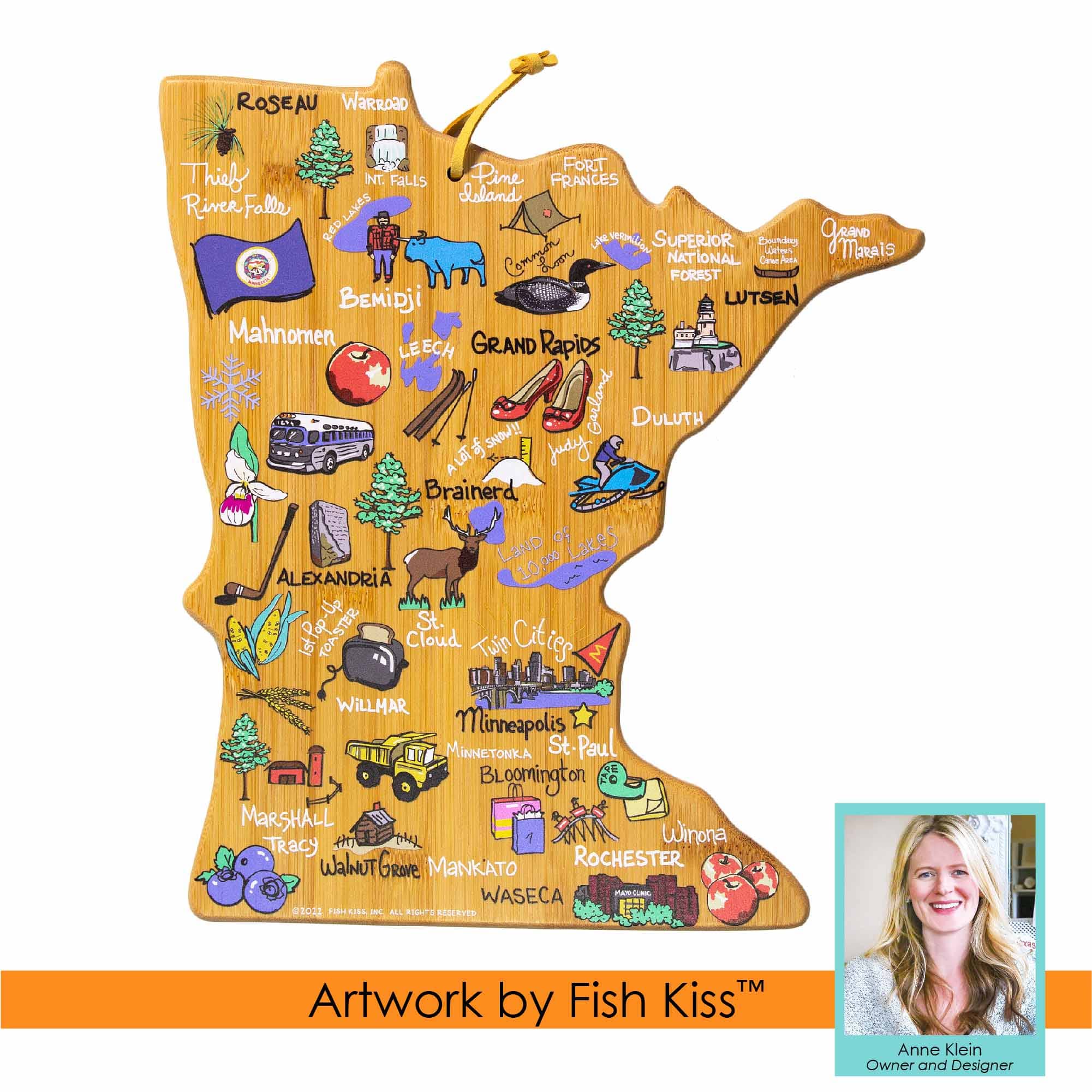 Minnesota Cutting Board with Artwork by Fish Kiss™