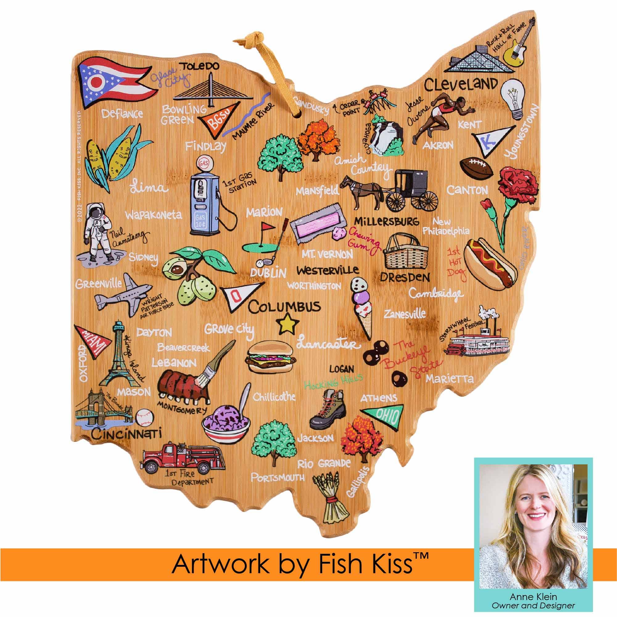 Ohio Cutting Board with Artwork by Fish Kiss™
