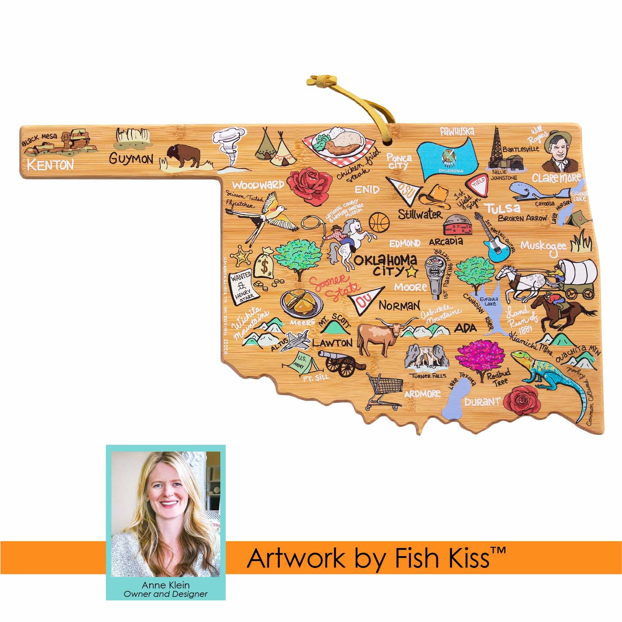 Oklahoma Cutting Board with Artwork by Fish Kiss™