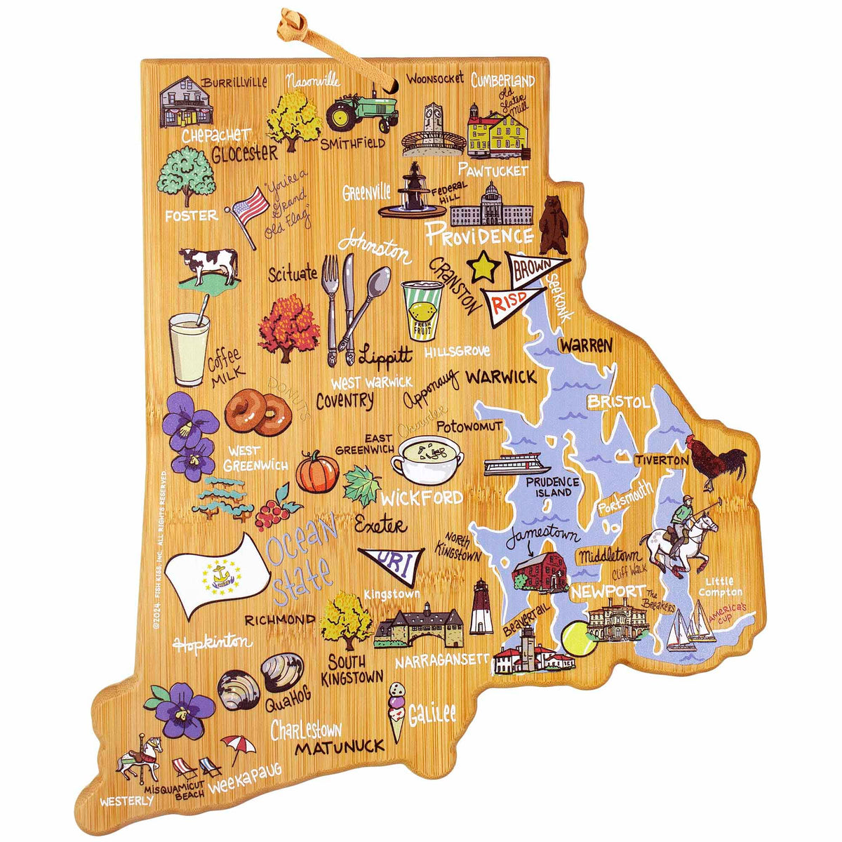Rhode Island Cutting Board with Artwork by Fish Kiss™