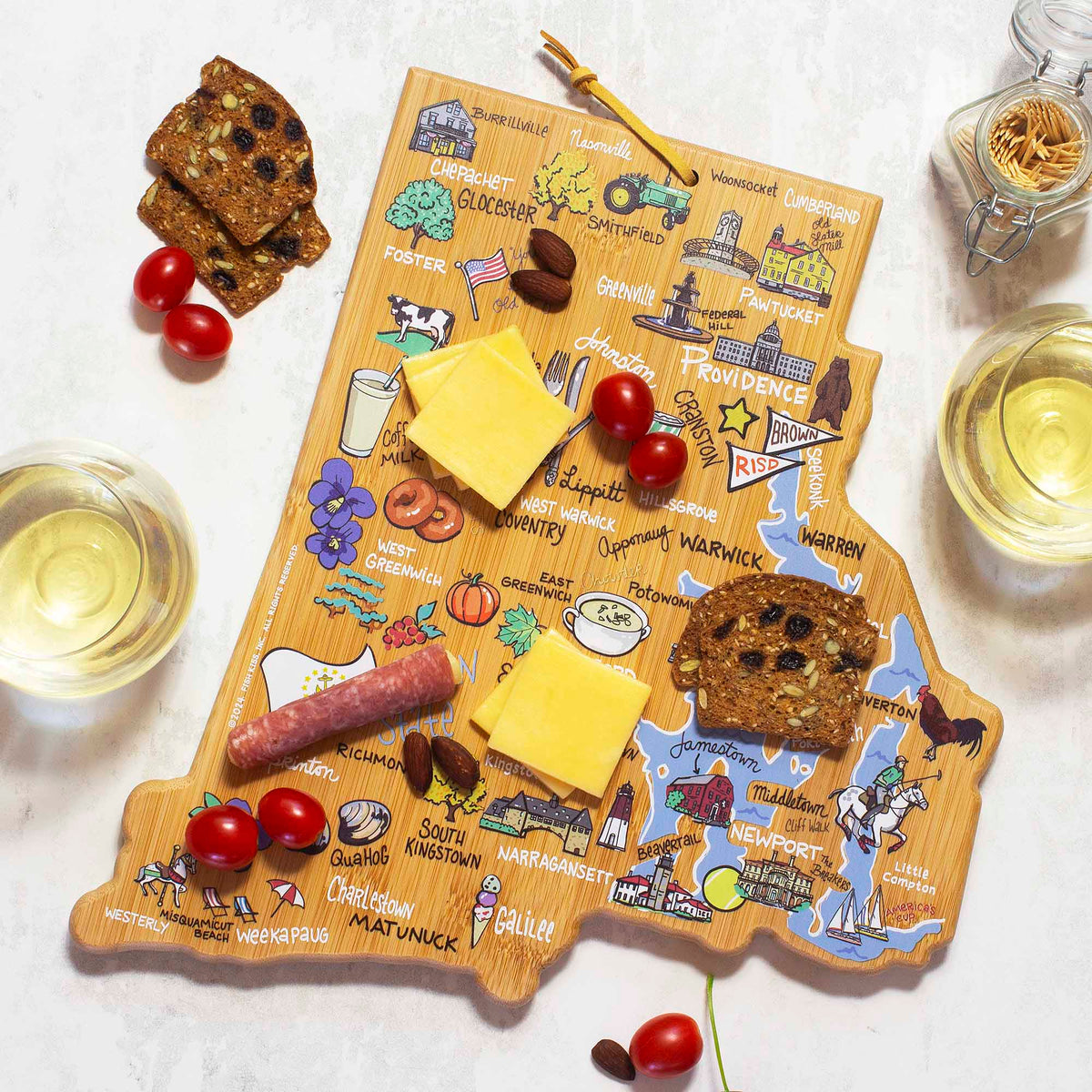 Rhode Island Cutting Board with Artwork by Fish Kiss™