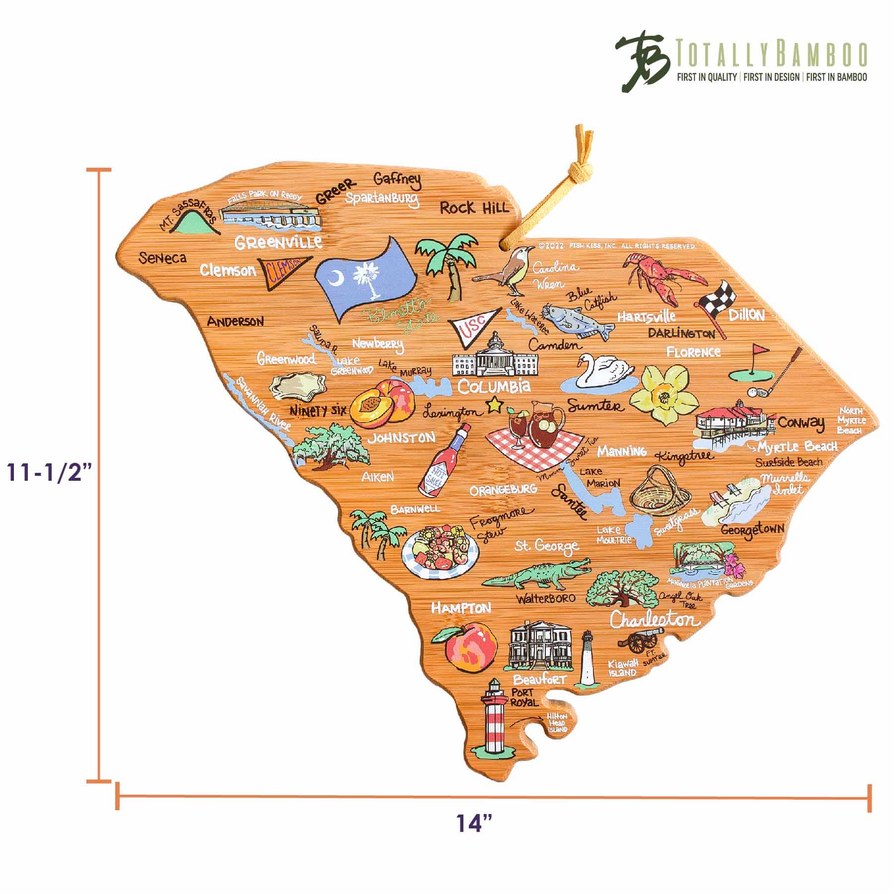 South Carolina Cutting Board with Artwork by Fish Kiss™