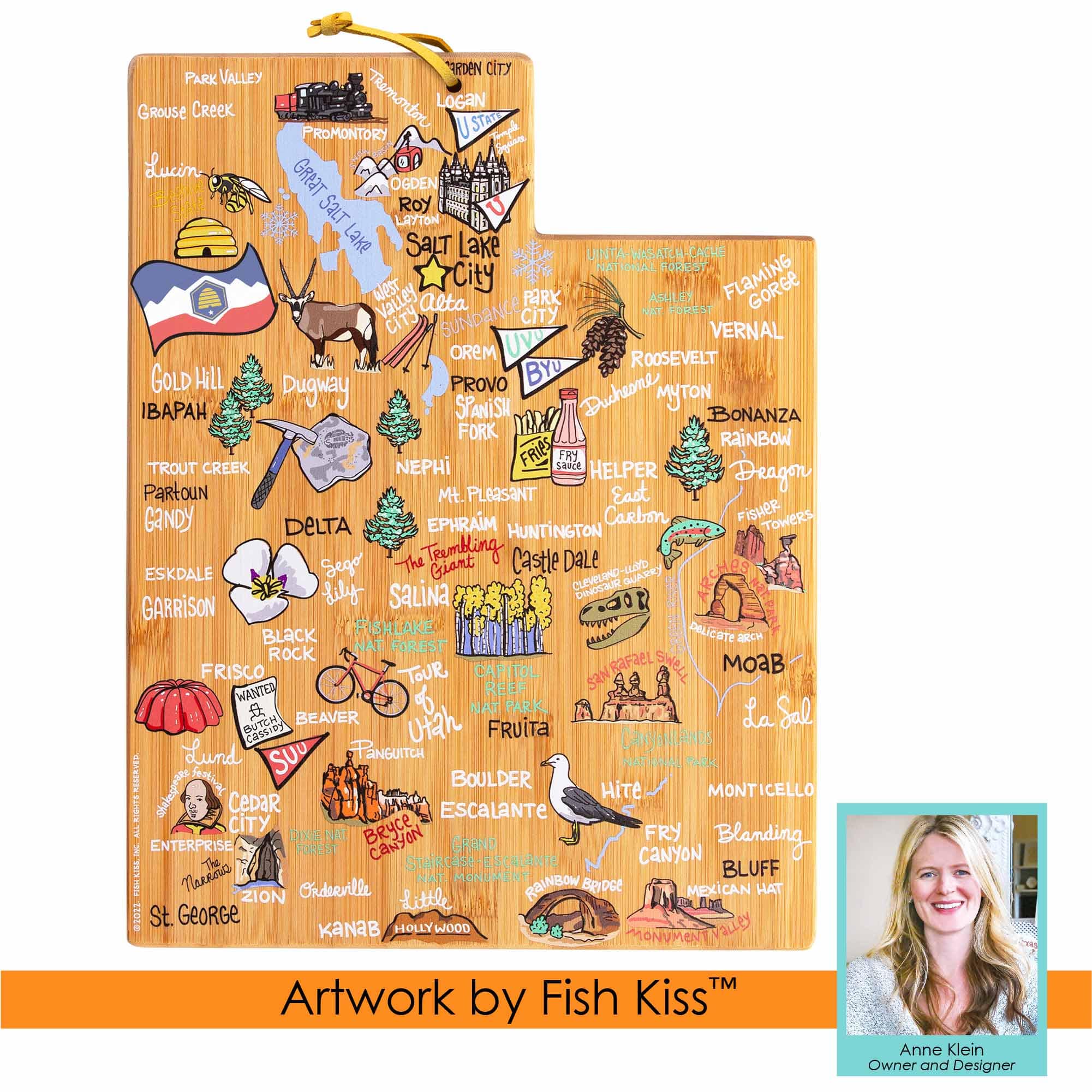 Utah Cutting Board with Artwork by Fish Kiss™