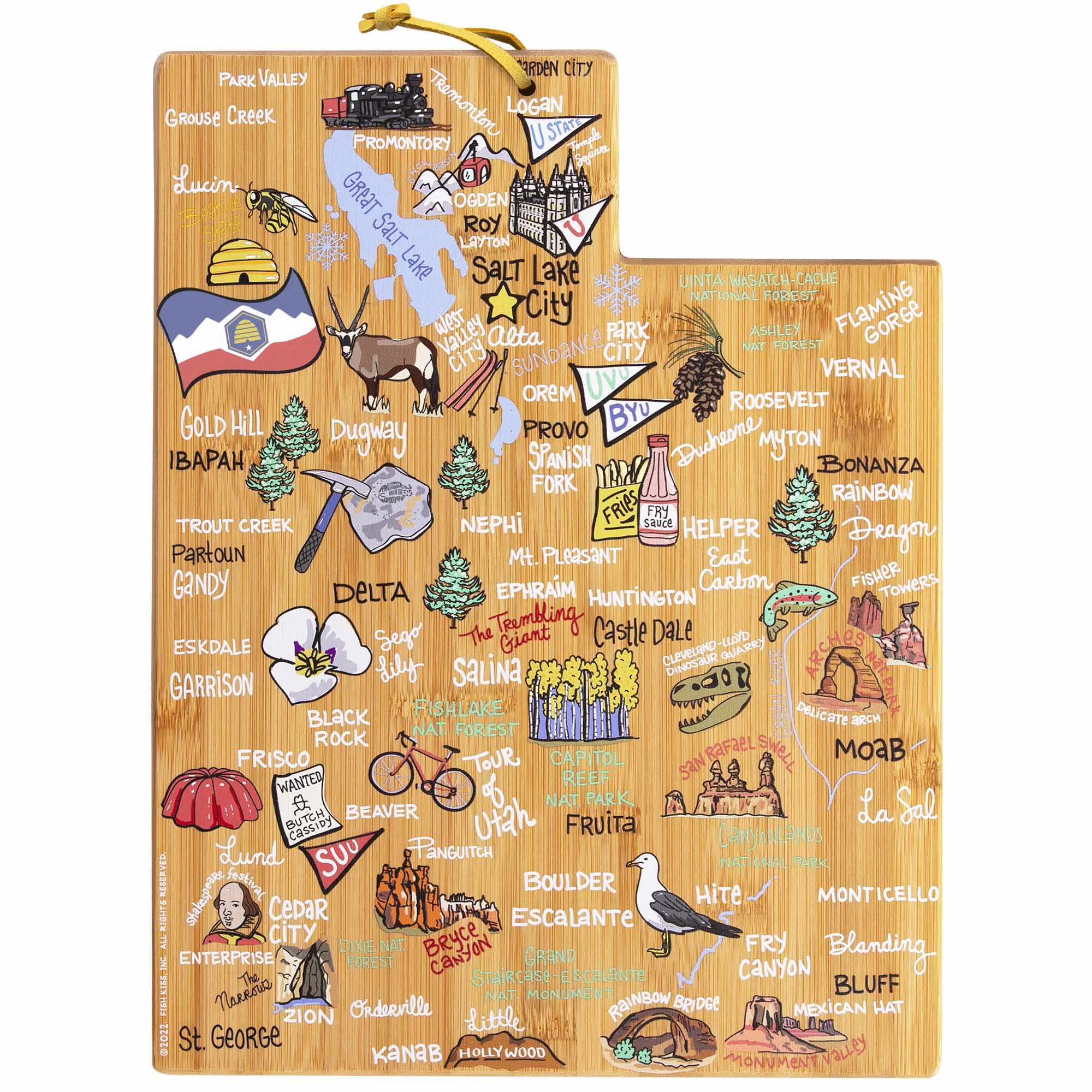 Utah Cutting Board with Artwork by Fish Kiss™