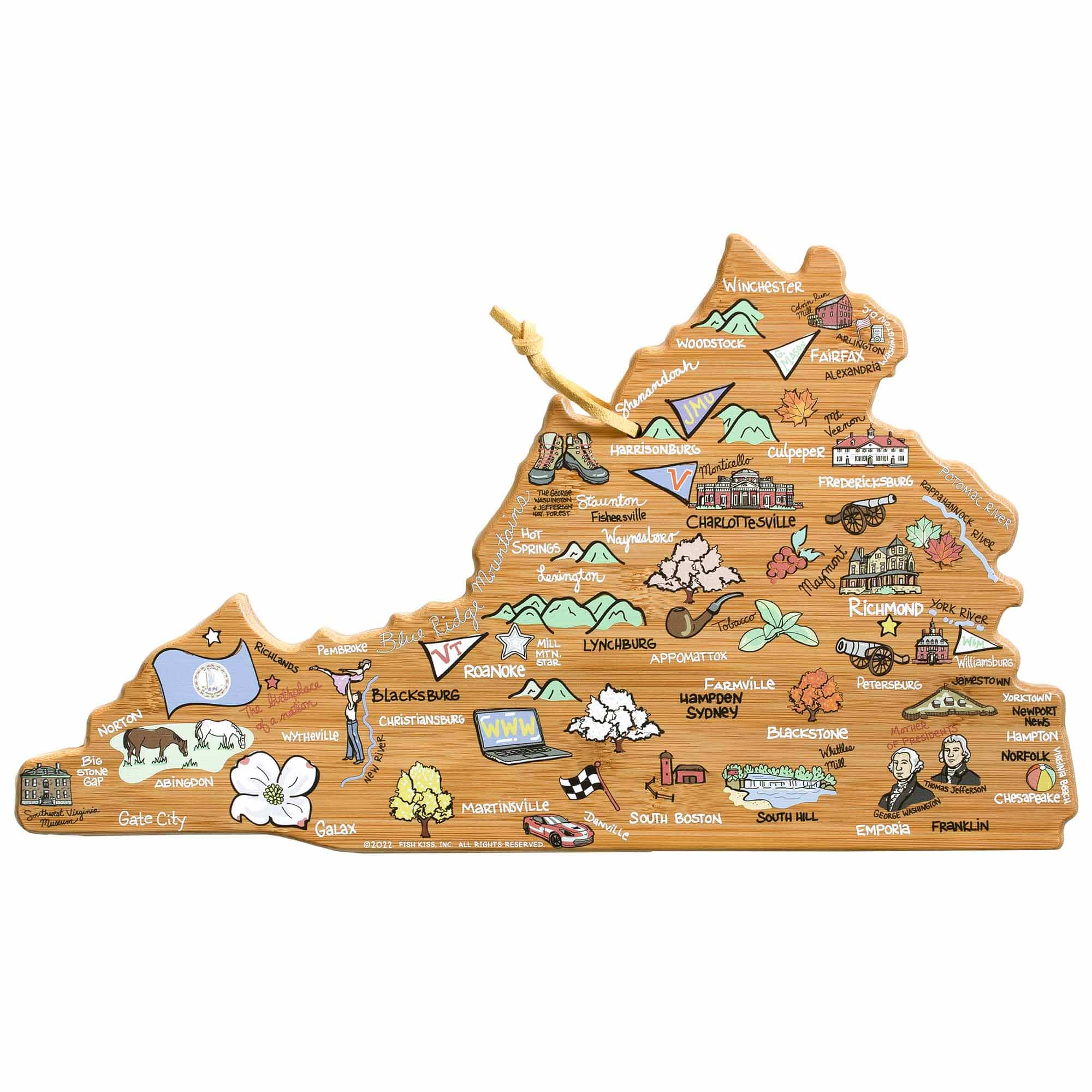 Virginia Cutting Board with Artwork by Fish Kiss™