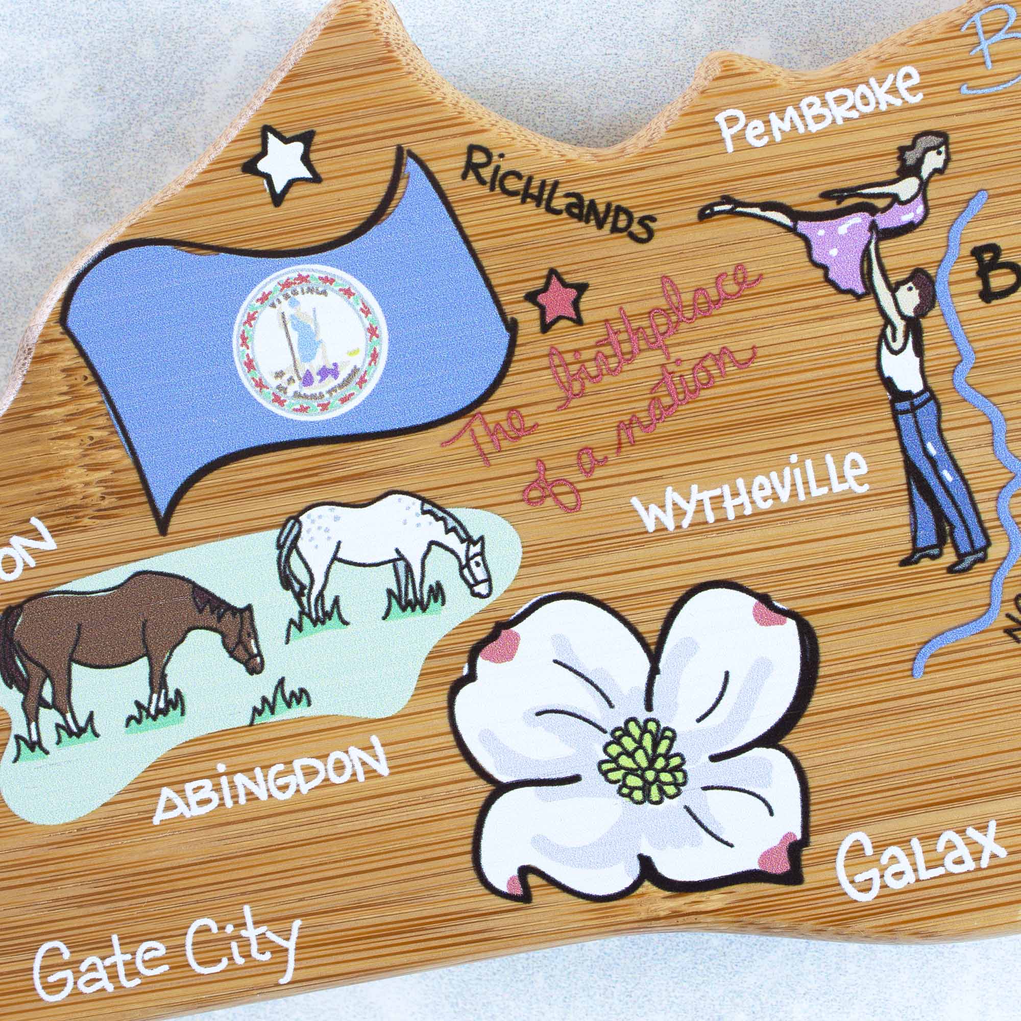 Virginia Cutting Board with Artwork by Fish Kiss™
