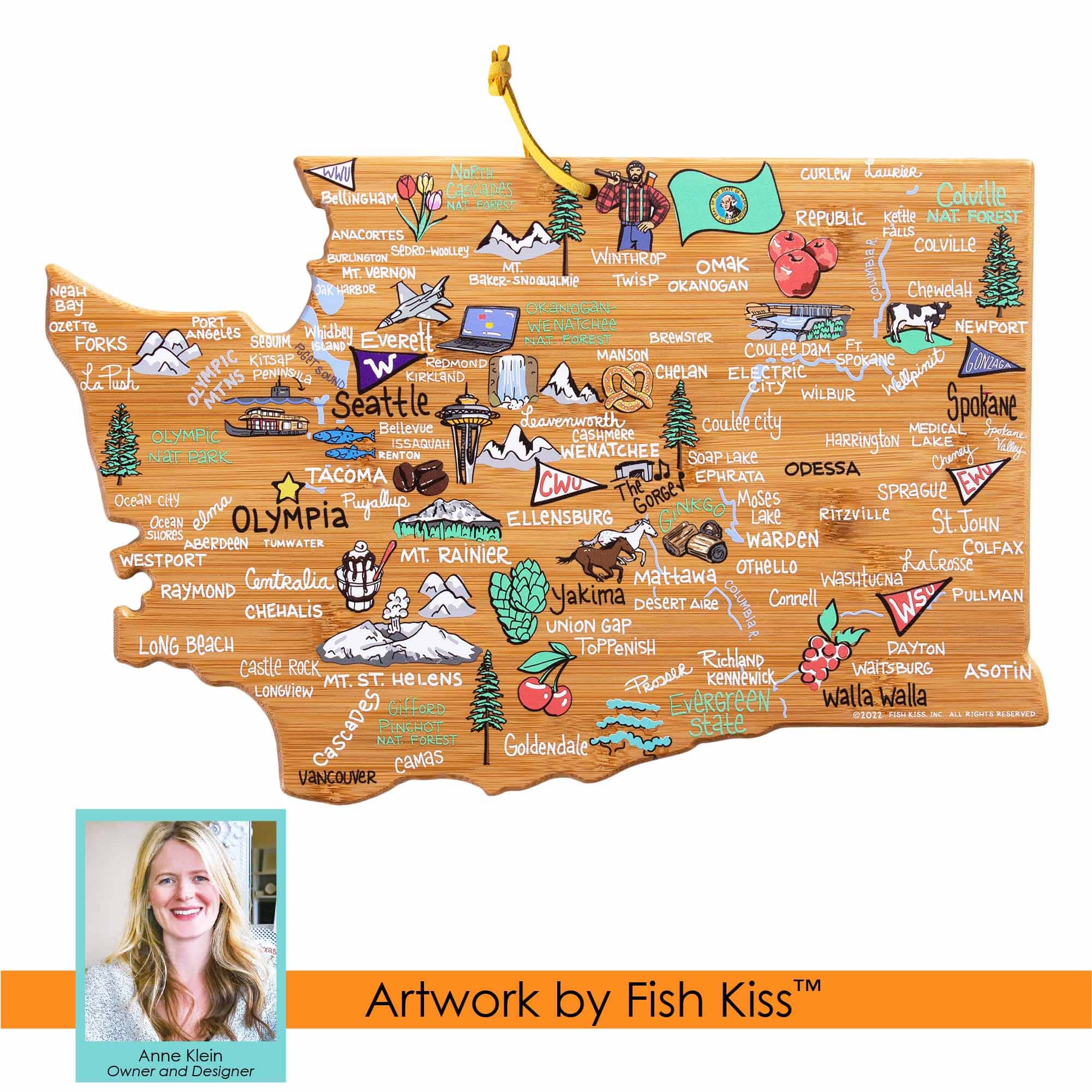 Washington Cutting Board with Artwork by Fish Kiss™
