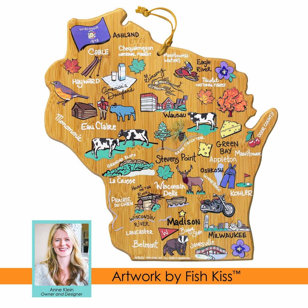 Wisconsin Cutting Board with Artwork by Fish Kiss™