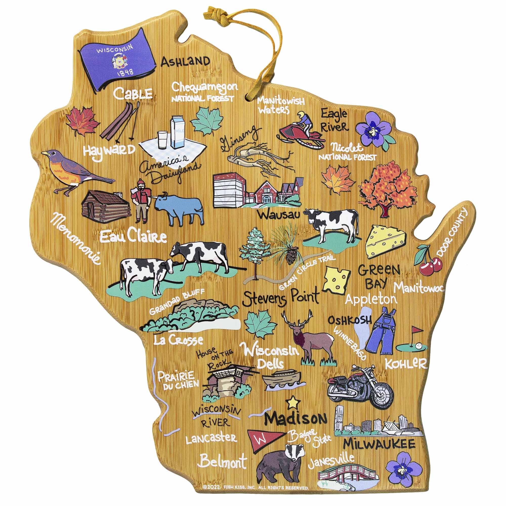 Wisconsin Cutting Board with Artwork by Fish Kiss™
