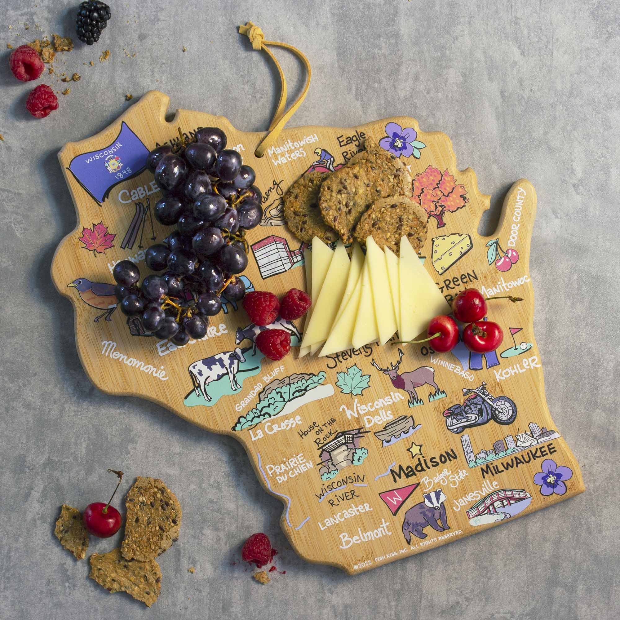 Wisconsin Cutting Board with Artwork by Fish Kiss™
