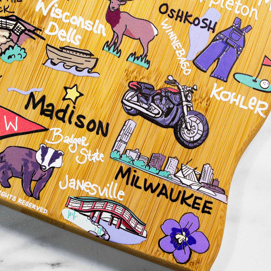 Wisconsin Cutting Board with Artwork by Fish Kiss™