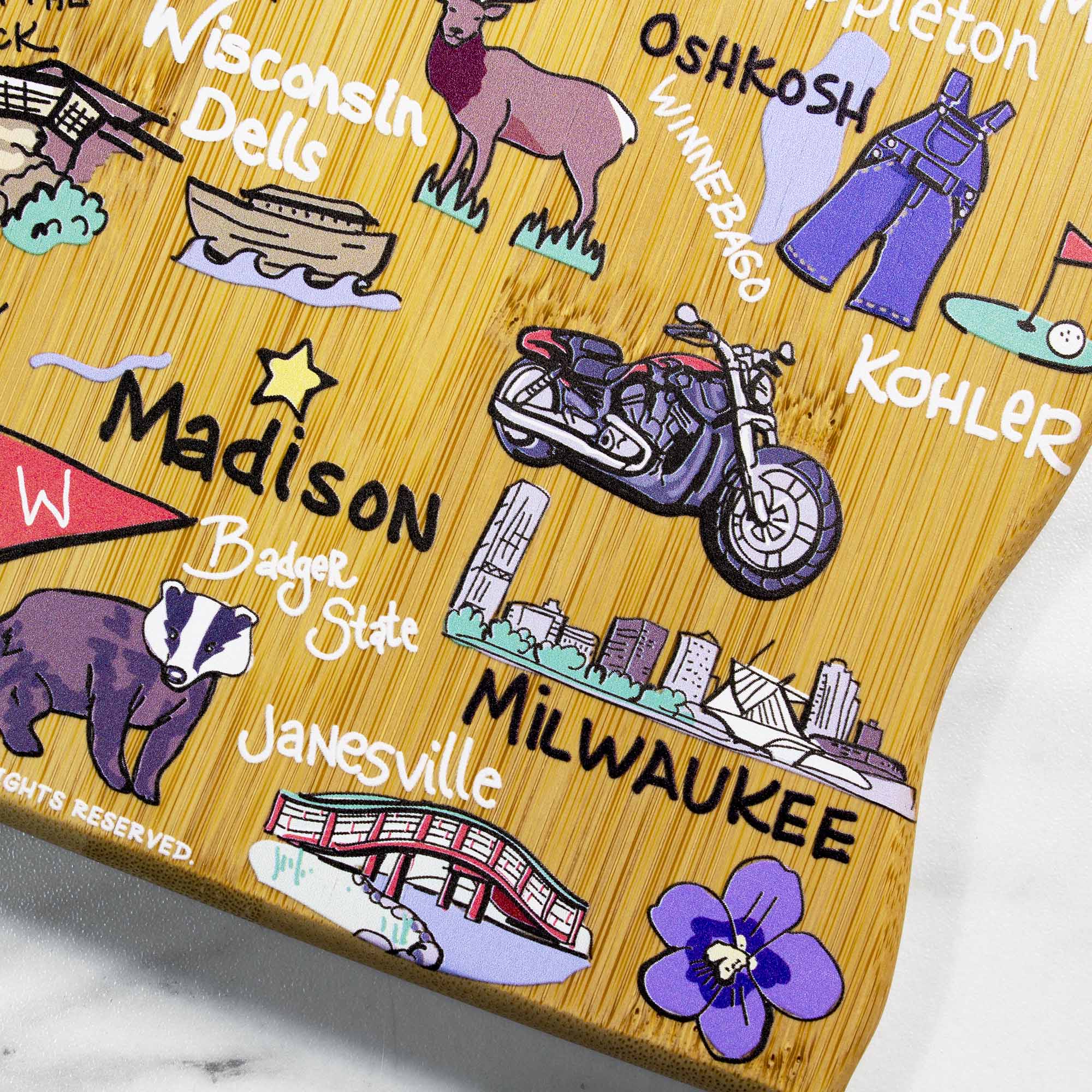 Wisconsin Cutting Board with Artwork by Fish Kiss™
