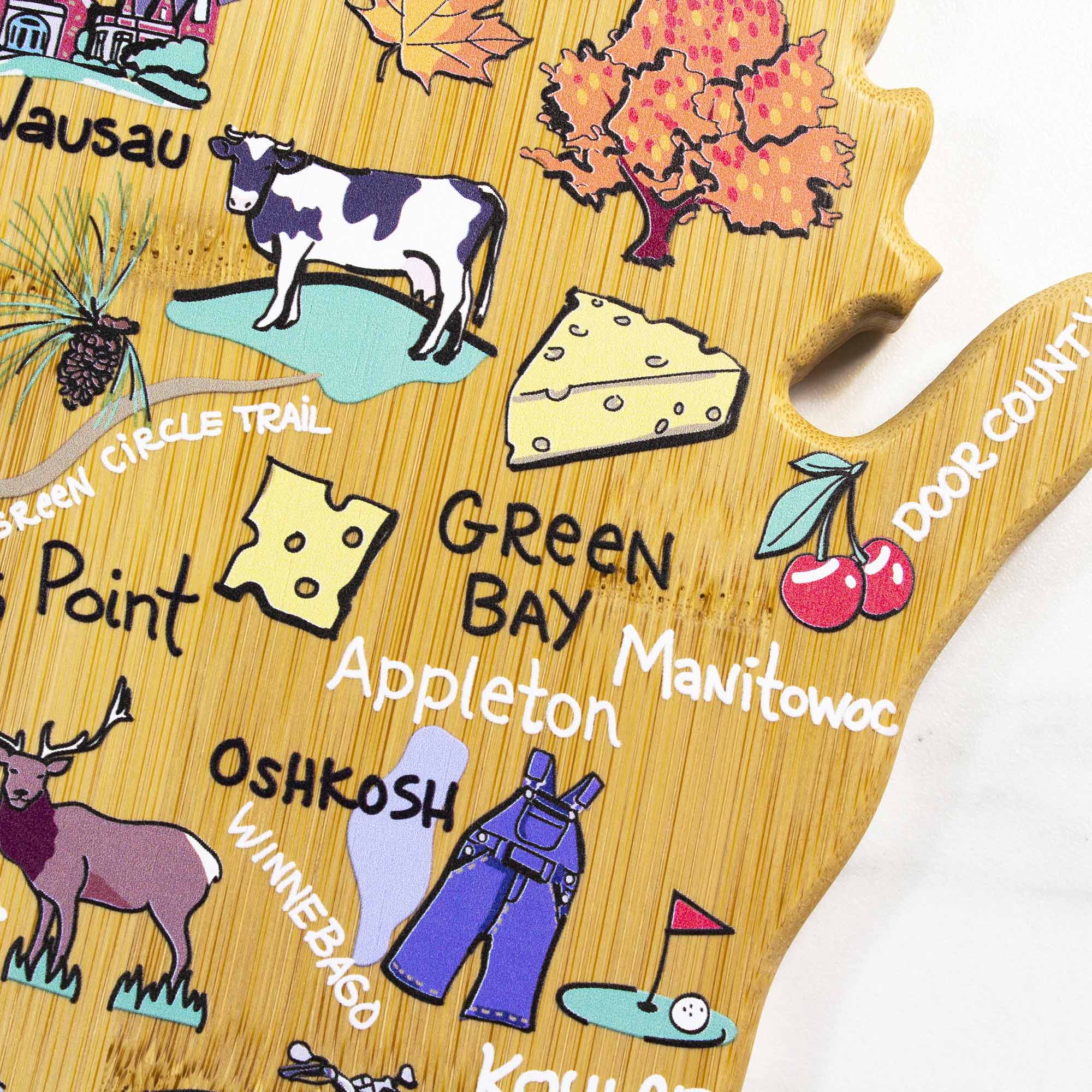Wisconsin Cutting Board with Artwork by Fish Kiss™