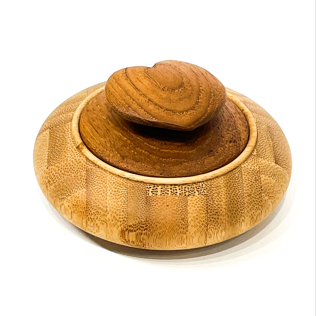 Small, Detailed Wooden Box with Wood Detailed Heart Lid