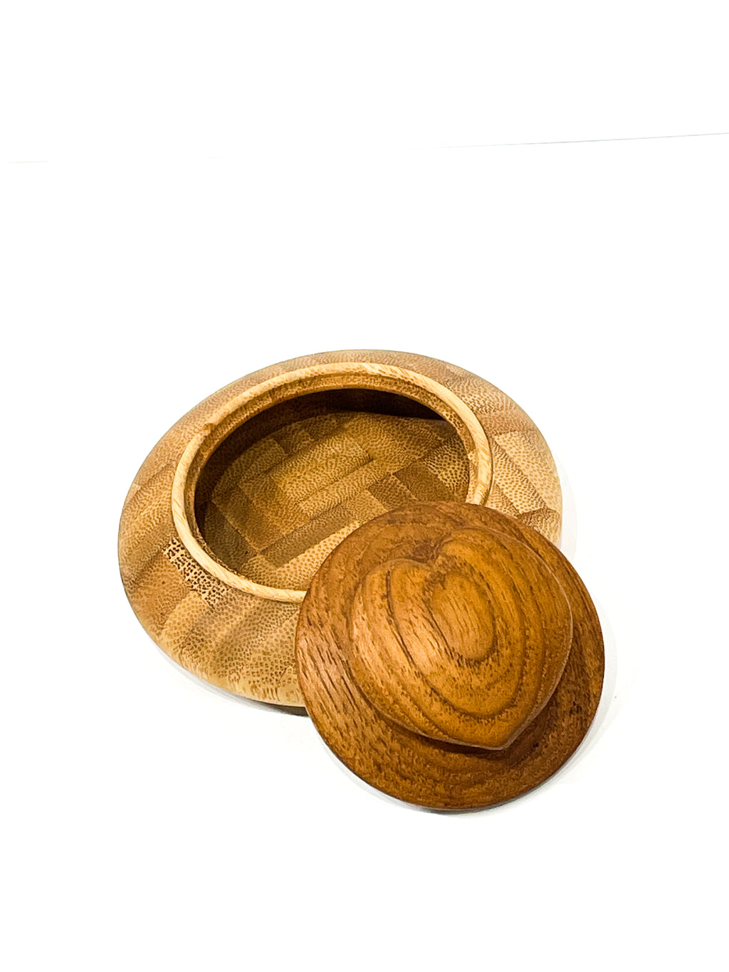 Small, Detailed Wooden Box with Wood Detailed Heart Lid
